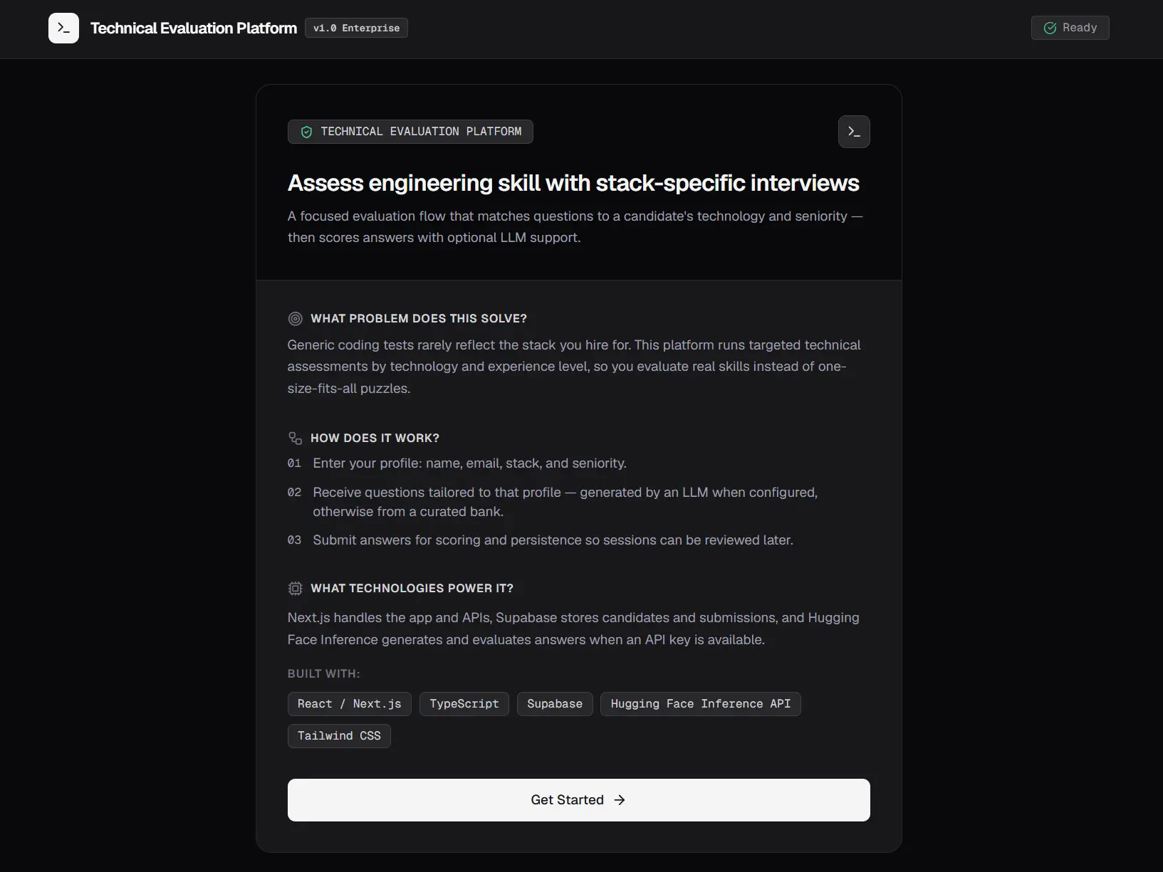 Technical Evaluation Platform screenshot 1