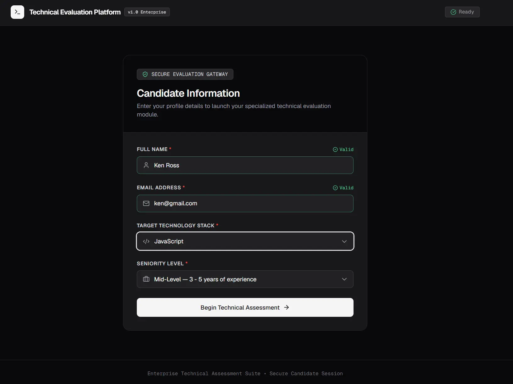 Technical Evaluation Platform screenshot 2