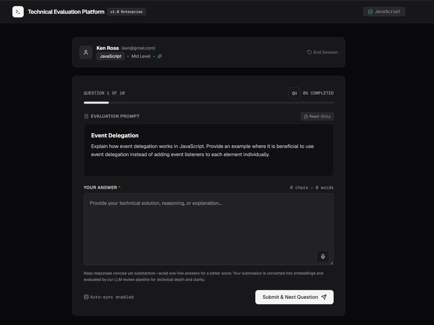 Technical Evaluation Platform screenshot 3